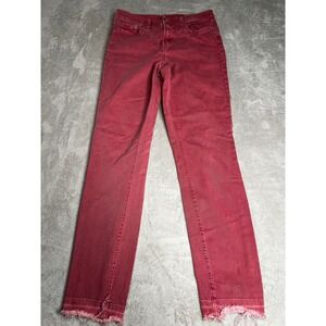 GAP True Skinny Faded Red Jeans Distressed Raw Hem Women's Size 29 Tall Stretch